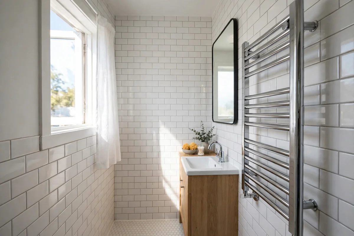 Towel radiator in an Elsmere bathroom