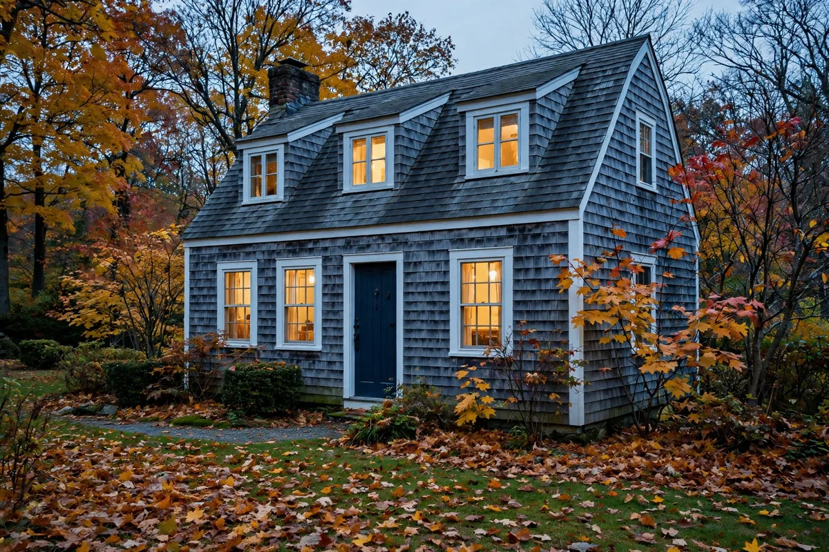Cape Cod house with dormer windows in autumn in Wilmington Manor